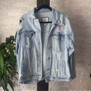Forever 21 Distressed Light Blue Denim Jean Jacket Size Large